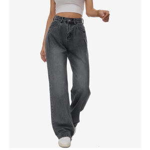 High-Rise Wide Leg Jeans in Washed Charcoal Gray